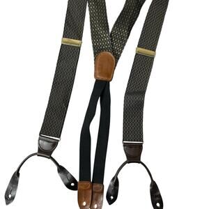 Vintage Cole Haan Silk Suspenders Mens Navy Brass Leather Button Braces